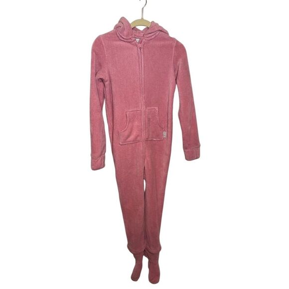 Pajamagram Hoodie-Footie Fleece Onesie Pajamas Pink Youth Size 12 Hooded - Picture 1 of 8